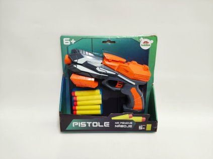 Pistole oranžová na pěnové náboje 20x14cm plast + 5ks nábojů oranžová na kartě