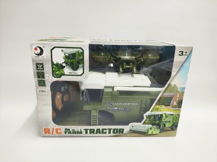 Kombajn na kukuřici RC plast 22cm 27MHz na baterie se světlem v krabici 30x21x12cm