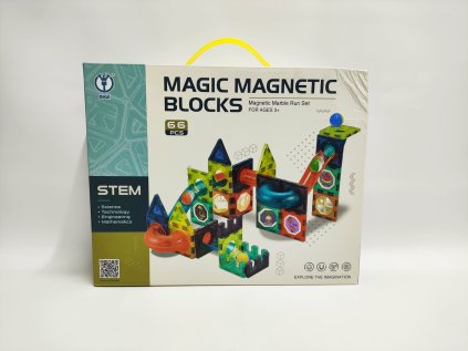 Kuličková dráha magnetická stavebnice plast 66ks v krabici 31x25x8cm