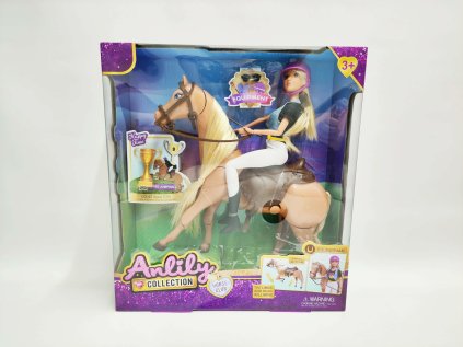 Kůň česací + panenka žokejka Anlily kloubová plast s doplňky v krabici 32x36x11cm