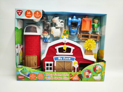 Sada farma se silem na obilí s doplňky plast na baterie se zvukem v krabici 50x39cm 18m+