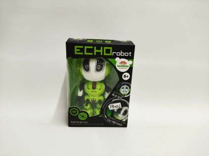 Robot ECHO opakující věty kovový 12cm zelený na baterie se zvukem, světlem v krabičce 10,5x15x5,5cm