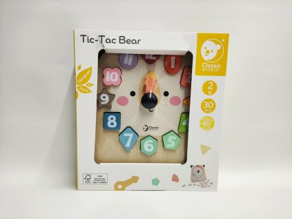 Hodiny medvěd výukové vkládačka dřevěné v krabici 26x29x5cm 24m+