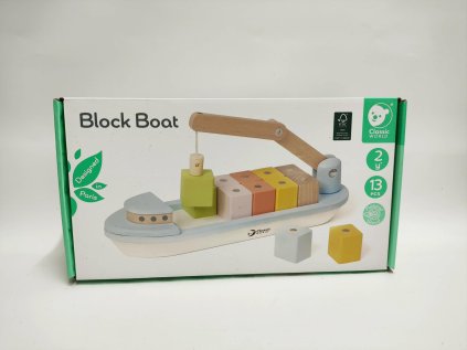 Loď kontejnerová s jeřábem 13ks dřevo 28cm s doplňky v krabici 30x16x8cm 24m+