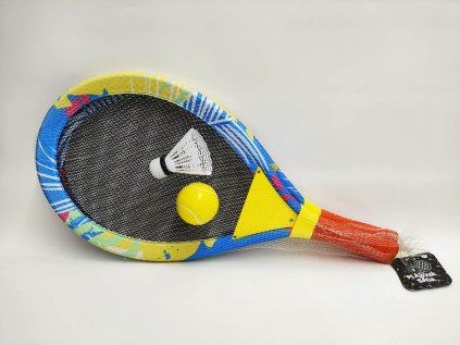 Plážová sada pálky 2ks kov/plast 27x54cm s míčkem s košíčkem barevné v síťce