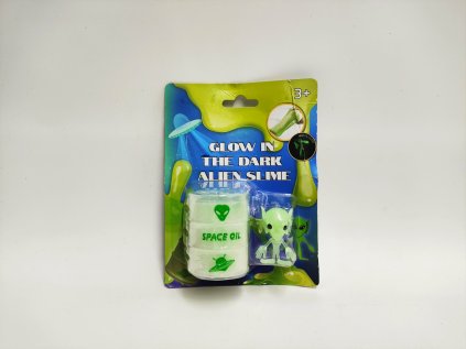Sliz - hmota 6cm svítící ve tmě + mimozemšťan na kartě 12,5x17x5cm