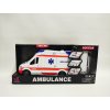Auto ambulance plast 26cm s lehátkem na setrvačník se světlem se zvukem v krabici 37x18x11,5cm