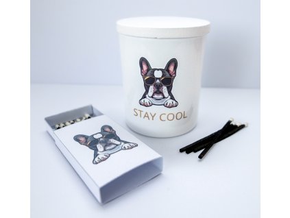 Stylish Soy Candle - Premium Set Stay Cool Mops  Stay Cool Mops – Premium Handmade Soy Candle Set | Fashion Edition | Eco & Vegan | White Glossy Jar & Black-Gold Matches