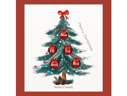 Modern personalized Christmas card - Family tree with names