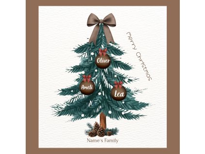 Modern personalized Christmas card - Family tree with names