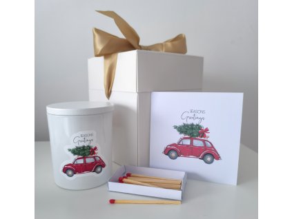 Christmas premium soy candle set - Red christmas Car with tree