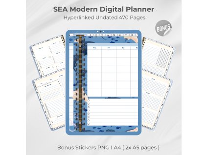 Digitálny SEA planner 2026 – minimalistický, hyperlinked, nedatovaný