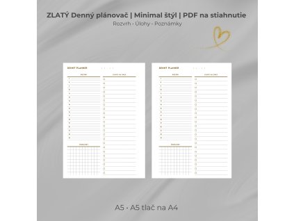 Zlatý Denný plánovač – Minimal Style (PDF na stiahnutie, SK / EN)