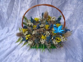 KOŠÍK SE ŠTĚTKOU SOUKENICKOU S UMĚLÝM CHVOJÍM - MODRÁ MAŠLE