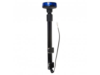 LED maják, 12–24 V, 9 x 3 W modrý s teleskopickou tyčí na motocykl, ECE R65