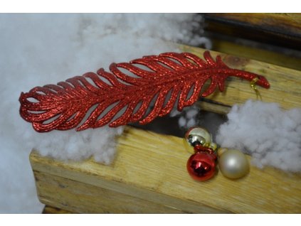 CERINO Ozdoba vánoční pírko 19cm červené