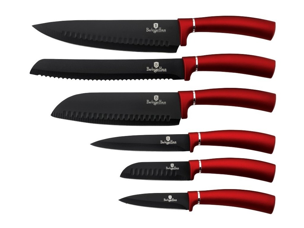Sada nožů s nepřilnavým povrchem 6 ks Burgundy Metallic Line