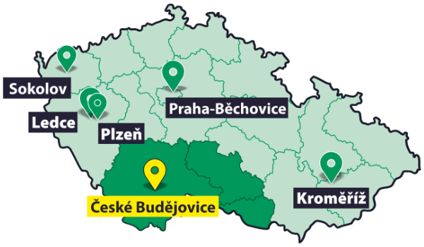 mapa Jihočeský kraj – pobočka Zliv u Českých Budějovic