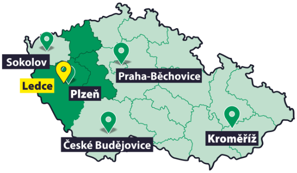 mapa Plzeňský kraj – pobočka Ledce u Plzně