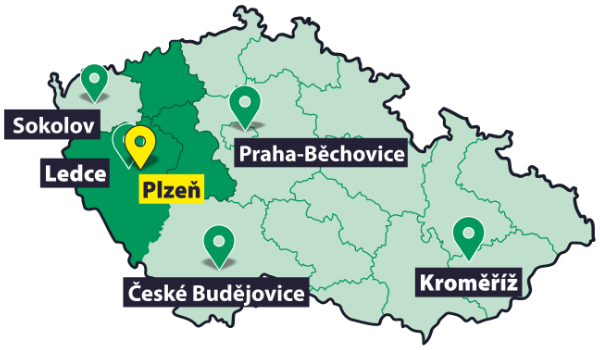 mapa Plzeňský kraj – pobočka Plzeň Rokycanská