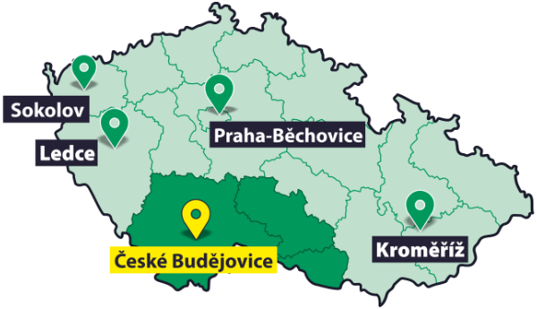 mapa Jihočeský kraj – pobočka Zliv u Českých Budějovic