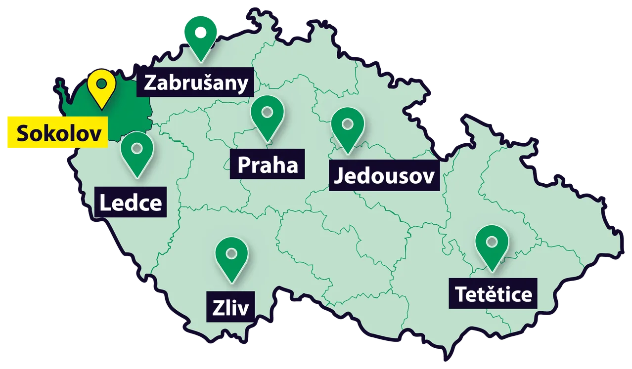 Mapa poboček Ploty Dobrý – aktuální pobočka Sokolov