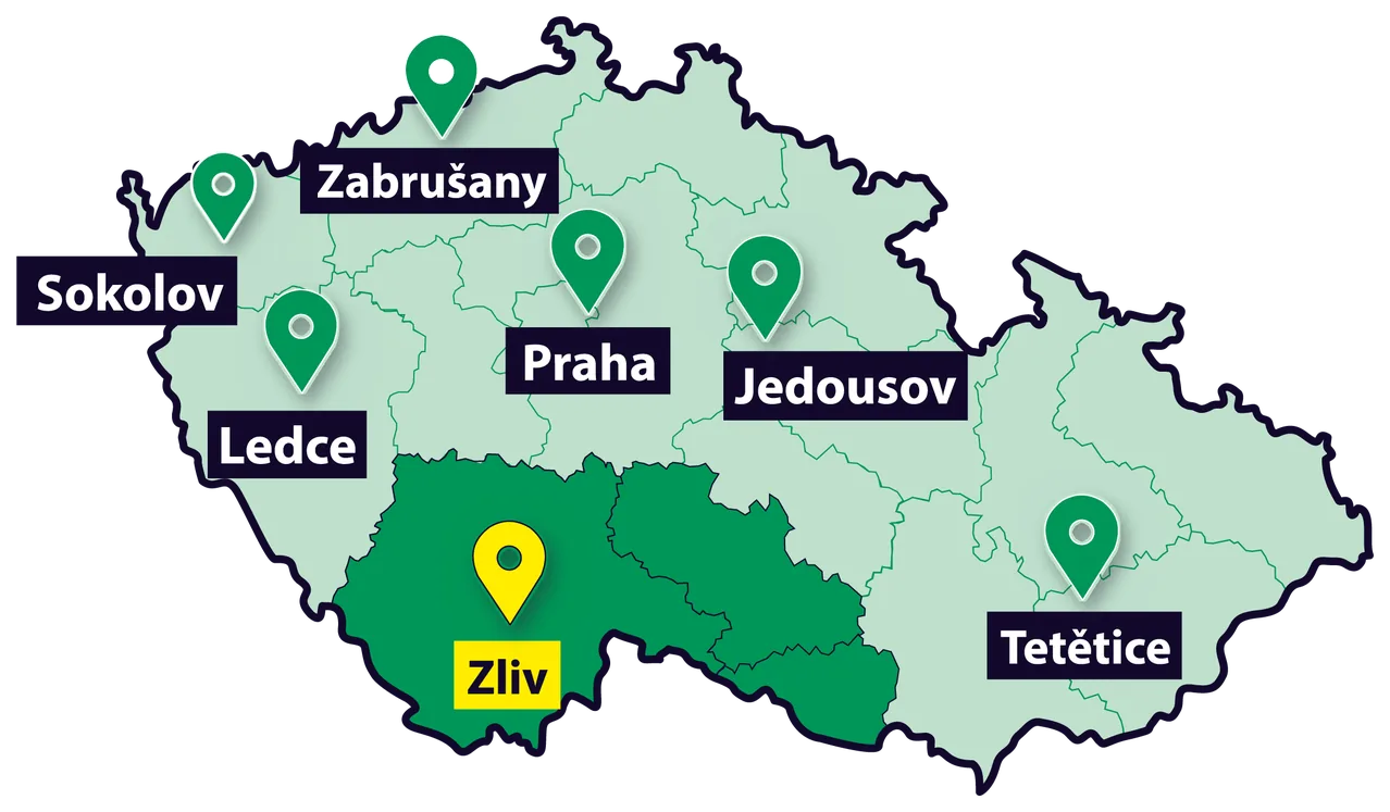 Mapa poboček Ploty Dobrý – aktuální pobočka Zliv u Českých Budějovic