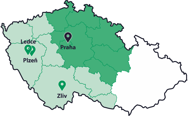 mapa Středočeský kraj – pobočka Praha Běchovice