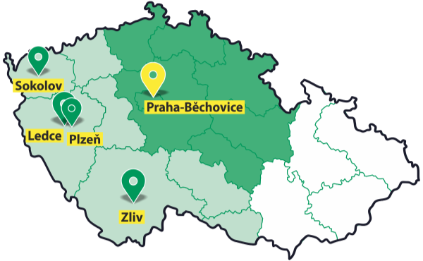 mapa Středočeský kraj – pobočka Praha Běchovice