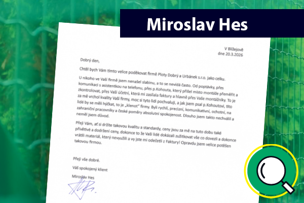 Referenční dopis - Miroslav Hes, Blížejov