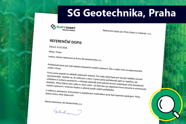Referenční dopis - SG Geotechnika, a.s., Praha