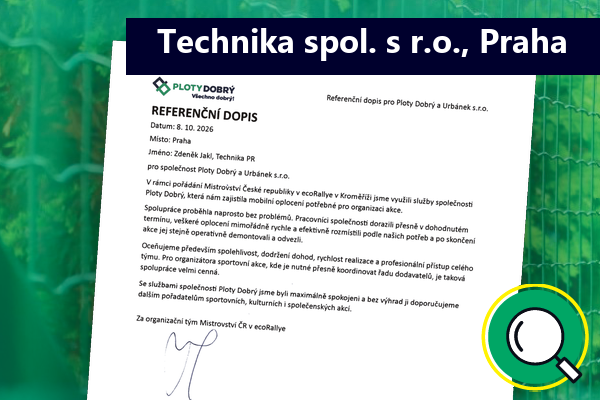 Referenční dopis - Technika spol. s r.o., Praha