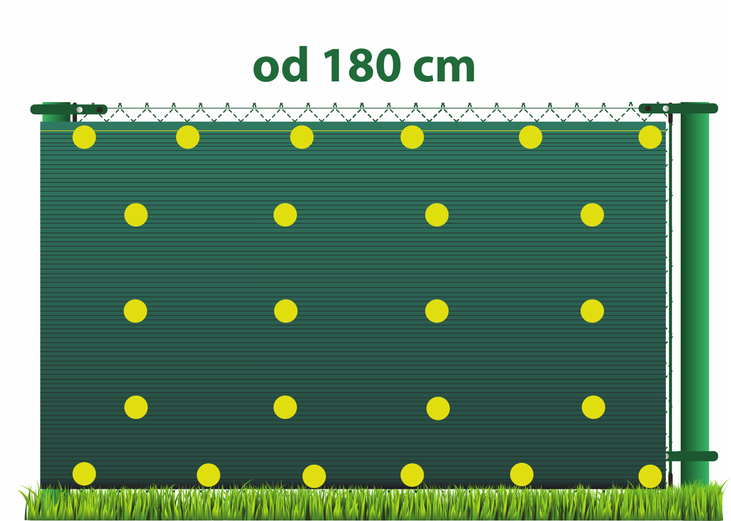 Nákres uchycení stínící tkaniny na plot (od 180 cm výšky)