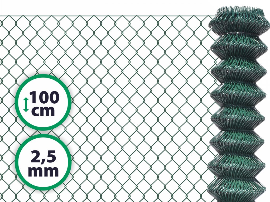 Čtyřhranné klasické pletivo na plot – PVC zelené bez ND 100 cm 2,5 mm
