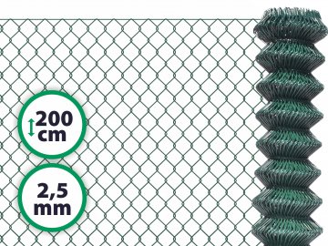Čtyřhranné klasické pletivo na plot – PVC zelené bez ND 200 cm 2,5 mm