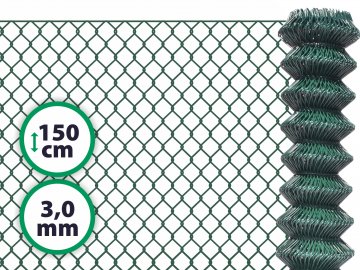 Čtyřhranné klasické pletivo na plot – PVC zelené SUPER bez ND 150 cm 3,0 mm