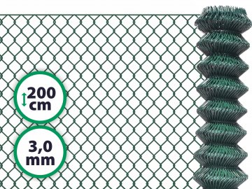 Čtyřhranné klasické pletivo na plot – PVC zelené SUPER bez ND 200 cm 3,0 mm