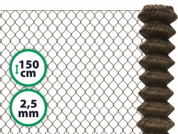 Čtyřhranné klasické pletivo na plot – PVC hnědé bez ND 150 cm 2,5 mm
