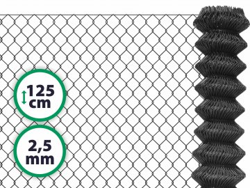 Čtyřhranné klasické pletivo na plot – PVC antracit bez ND 125 cm 2,5 mm