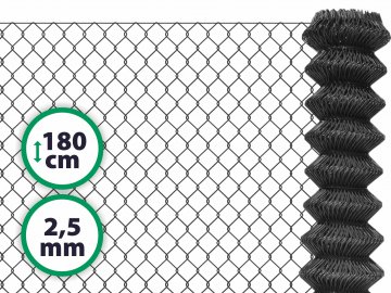 Čtyřhranné klasické pletivo na plot – PVC antracit bez ND 180 cm 2,5 mm