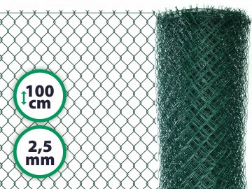 Čtyřhranné klasické pletivo na plot – PVC zelené s ND 100 cm 2,5 mm