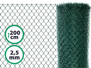 Čtyřhranné klasické pletivo na plot – PVC zelené s ND 200 cm 2,5 mm