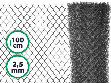 Čtyřhranné klasické pletivo na plot – PVC antracit s ND 100 cm 2,5 mm