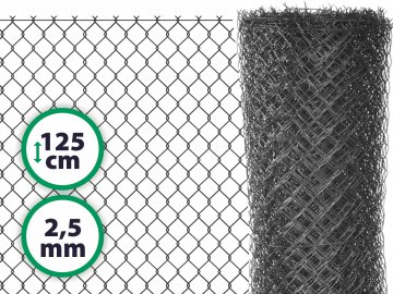 Čtyřhranné klasické pletivo na plot – PVC antracit s ND 125 cm 2,5 mm