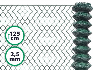 Čtyřhranné klasické pletivo na plot – PVC zelené bez ND 125 cm 2,5 mm
