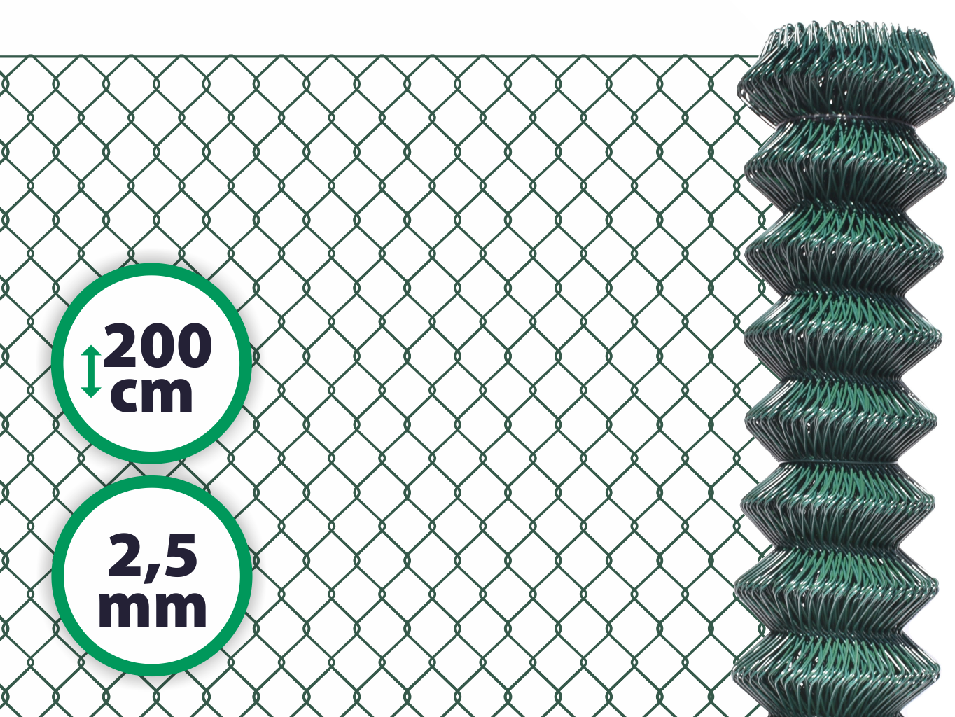 Čtyřhranné plotové poplastované pletivo bez ND – zelené, 200 cm, drát 2,5 mm PLOTY Sklad5 10 50 8595068423752 balení 15m