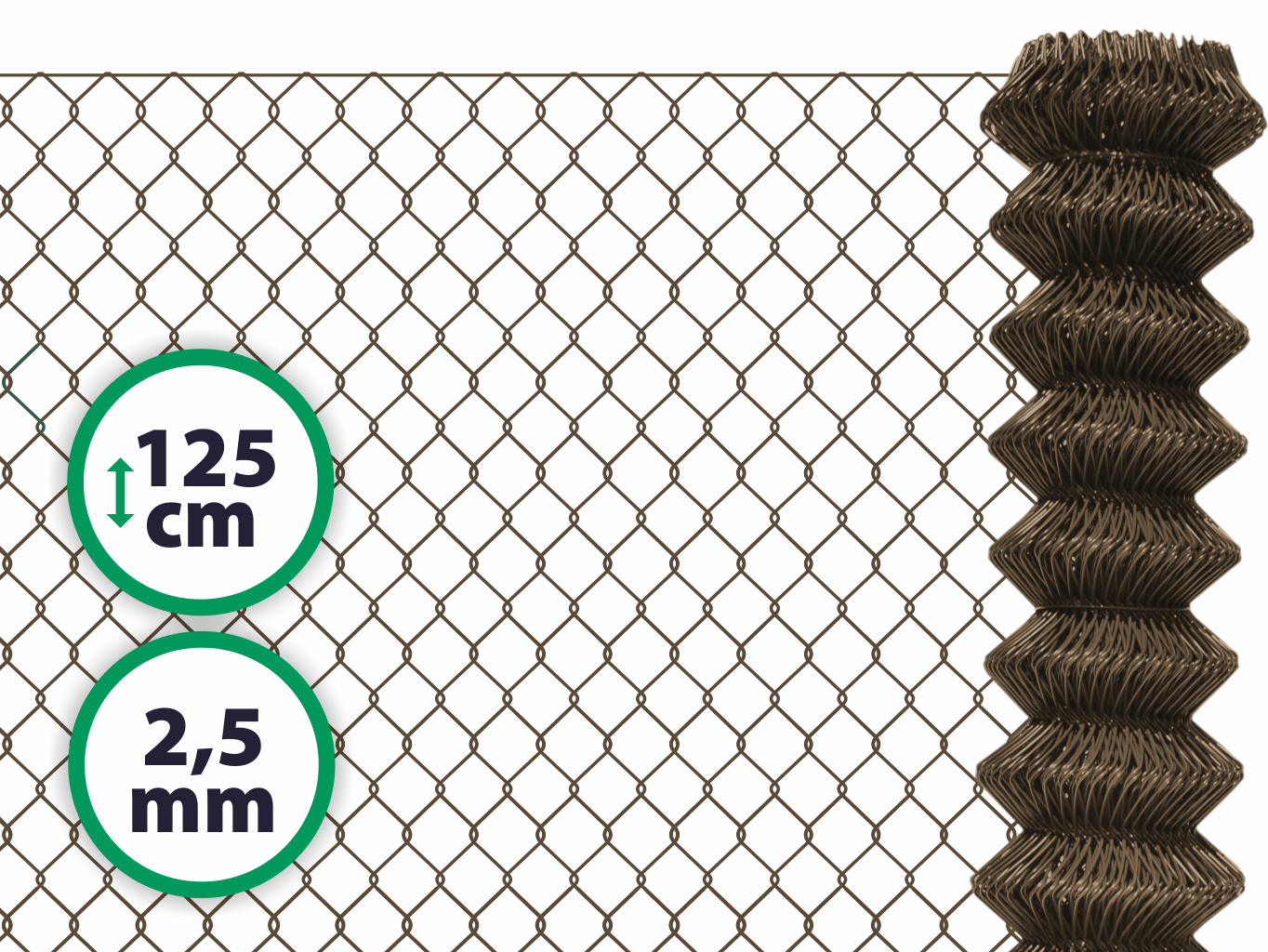 Čtyřhranné plotové poplastované pletivo bez ND – hnědé, 125 cm, oko 55 x 55 mm PLOTY Sklad5 410154 50 8595068453261