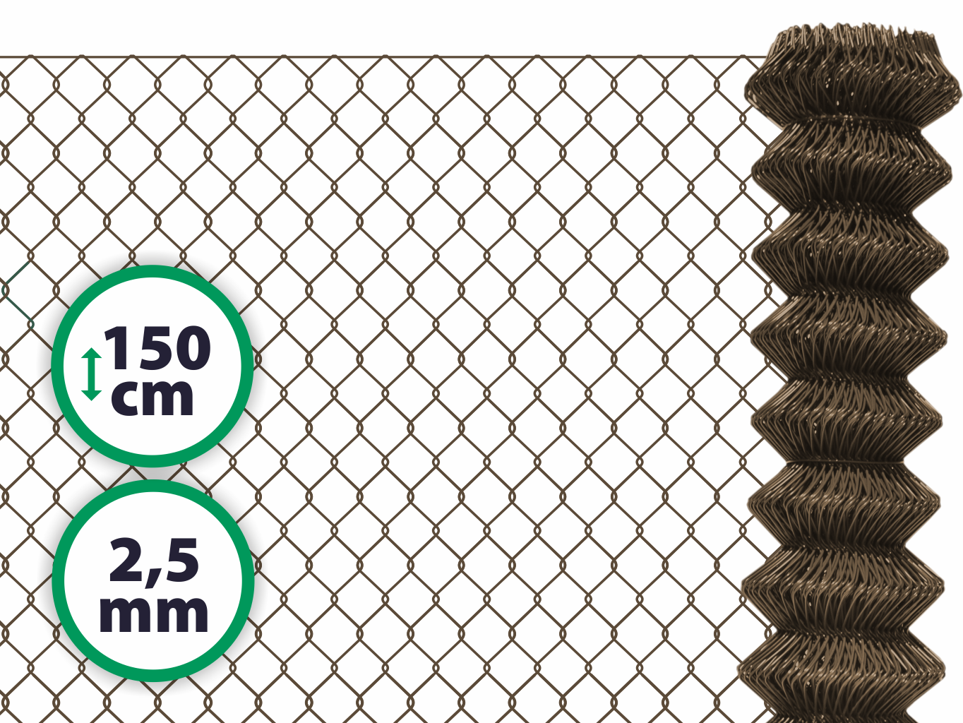 Čtyřhranné plotové poplastované pletivo bez ND – hnědé, 150 cm, oko 55 x 55 mm PLOTY Sklad5 700150 50 8595068453278