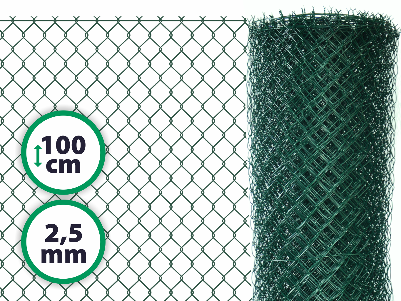 Čtyřhranné pletivo plotové poplastované s ND - výška 100 cm, drát 2,5 m, oko 50x50 mm, zelené PLOTY Sklad5 17 50 8595068403648