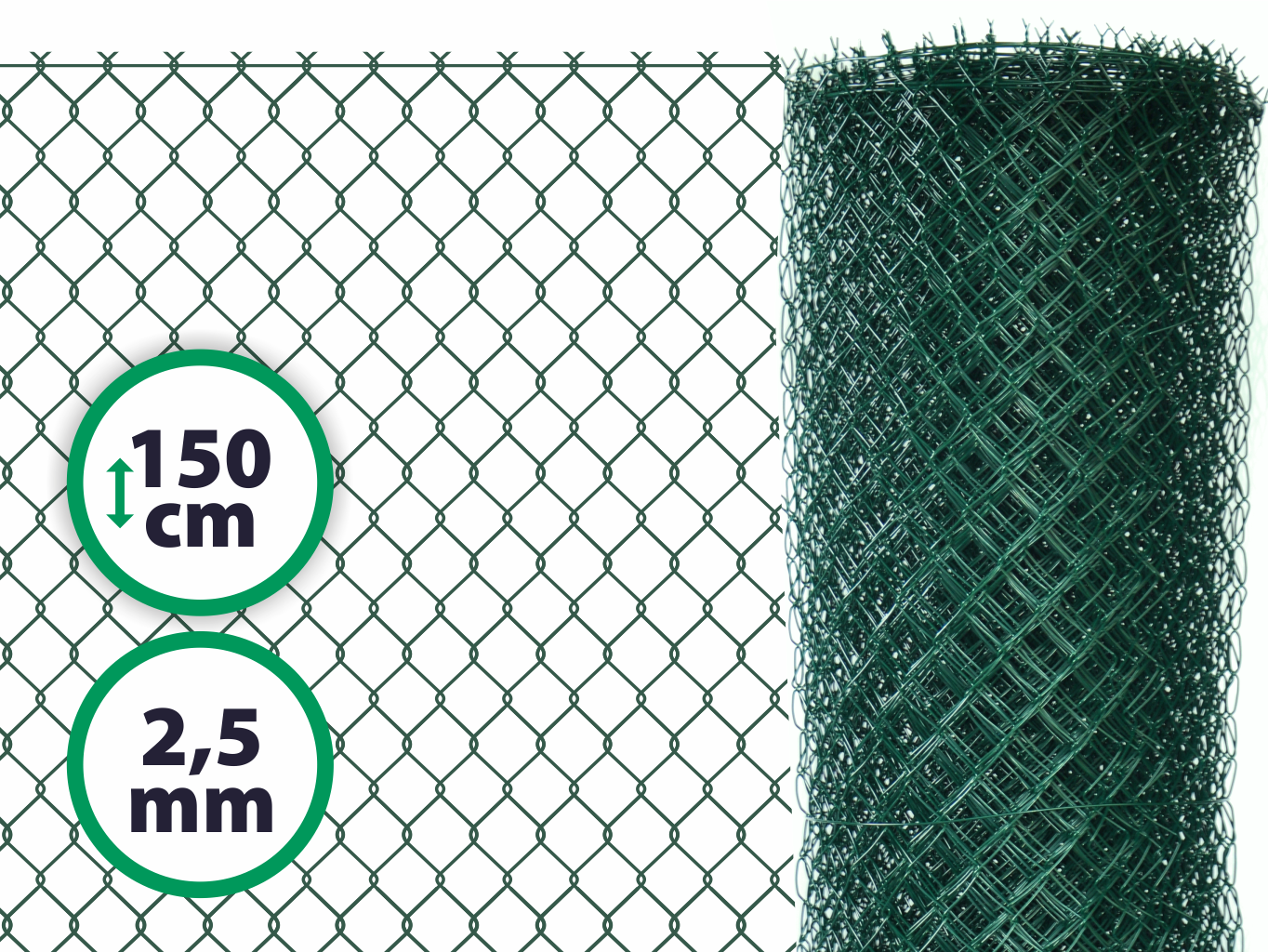 Pletivo plotové poplastované s ND - výška 150 cm, drát 2,5 m, oko 50x50 mm, zelené